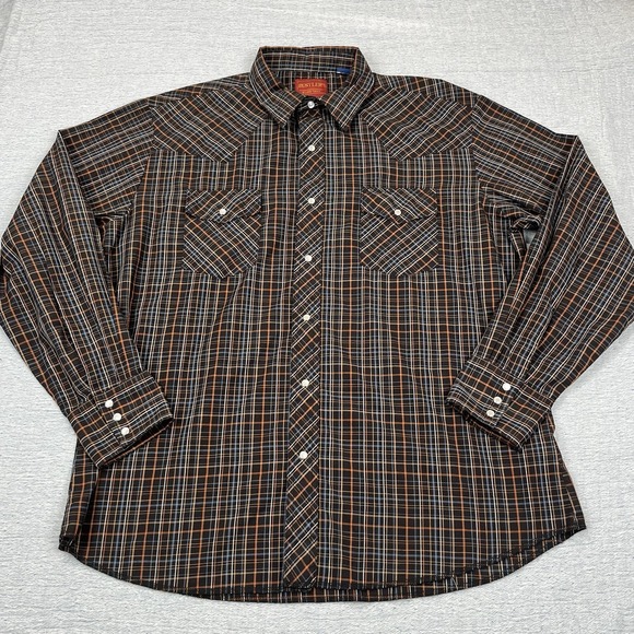 Wrangler Shirt Men's XL Black Plaid Pearl Snap Cowboy Cut X-Long Tails - Picture 1 of 8